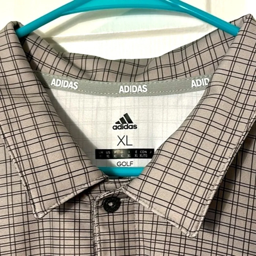 NWOT Men’s Adidas Gray Plaid Polyester & Spandex Short Sleeve Golf Polo Size XL